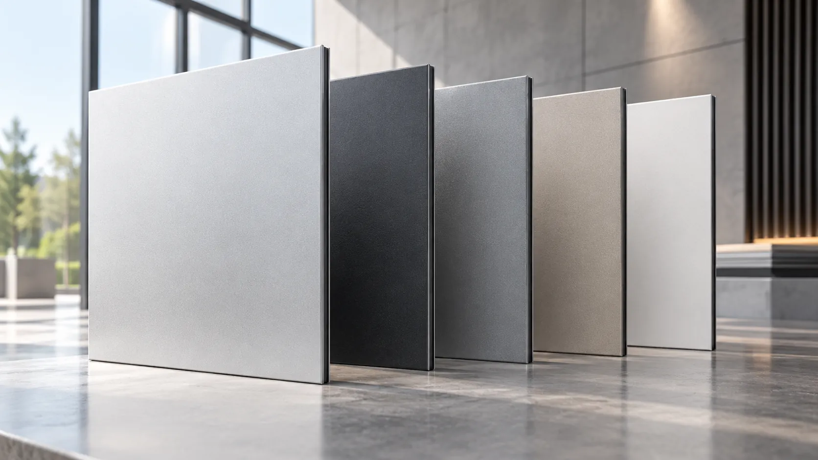 Muestras de panel de aluminio compuesto en distintos acabados
