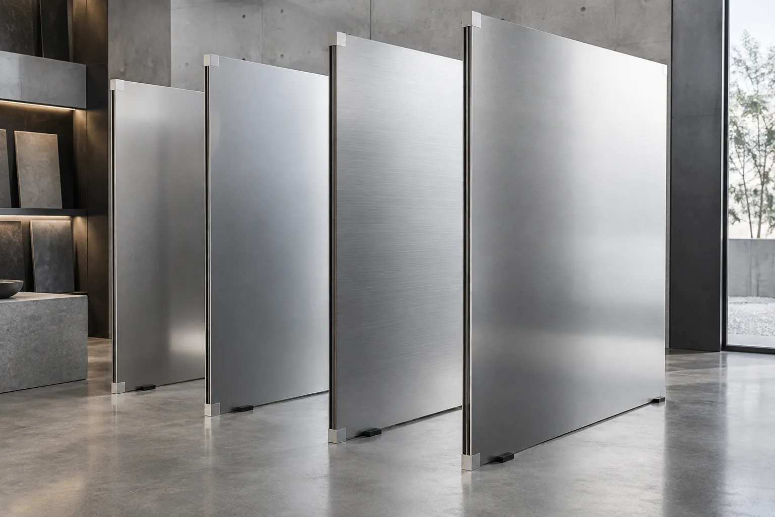 Hojas de panel de aluminio compuesto cepillado en exhibición