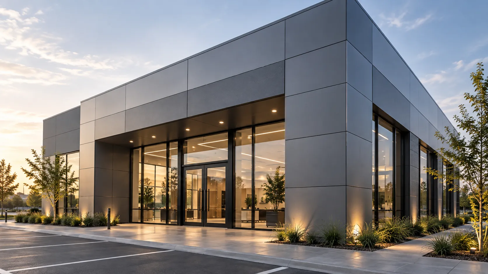 Acceso comercial con fachada de panel