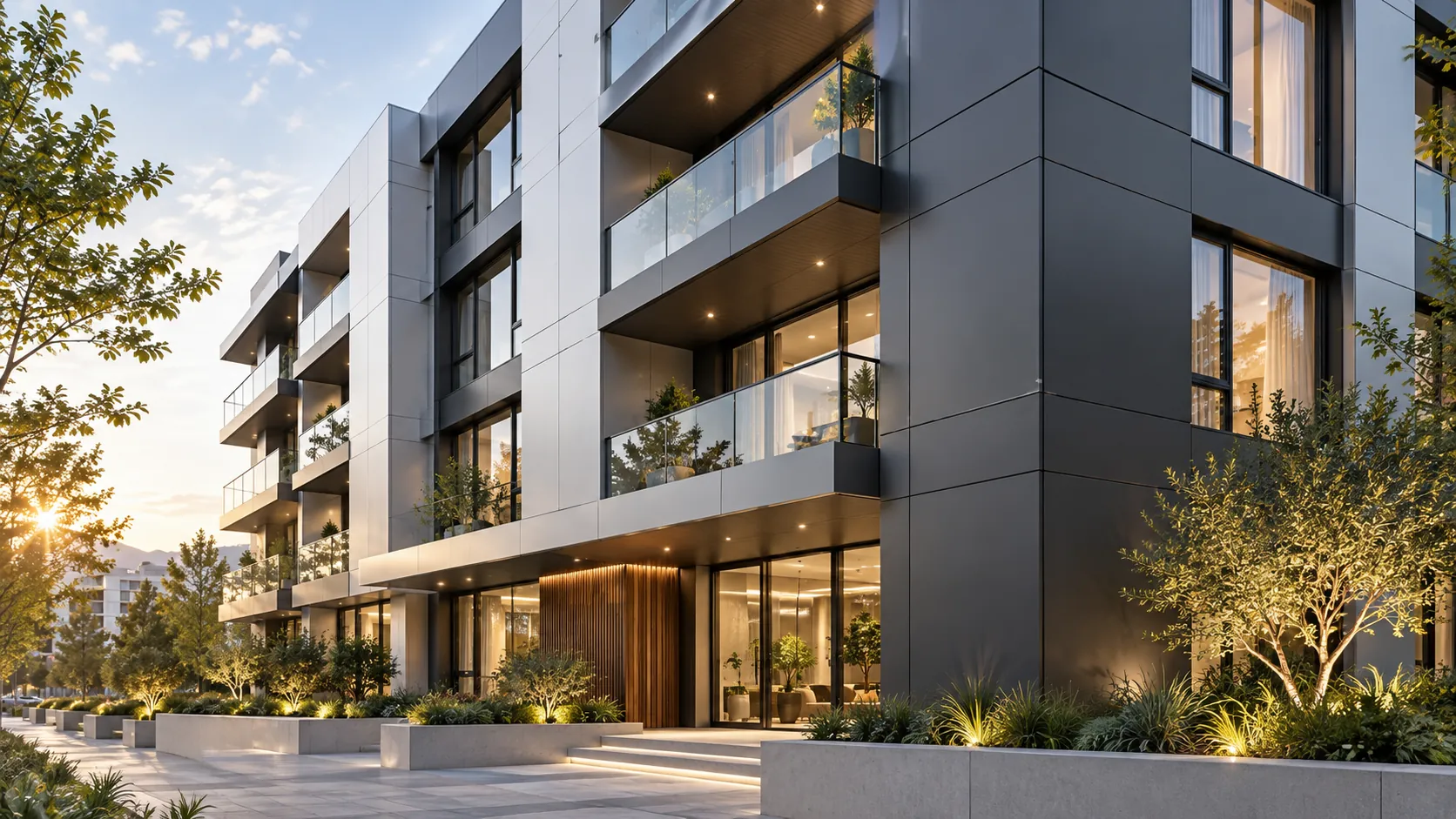 Edificio residencial con panel de aluminio